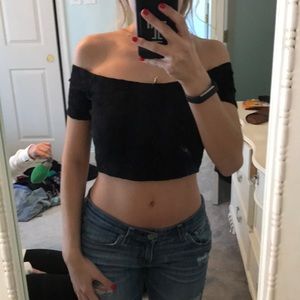 Black Off the Shoulder Crop Top